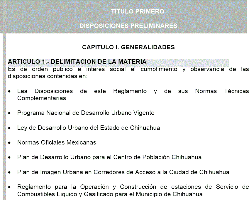 Regulamentos para a cidade de Chihuahua