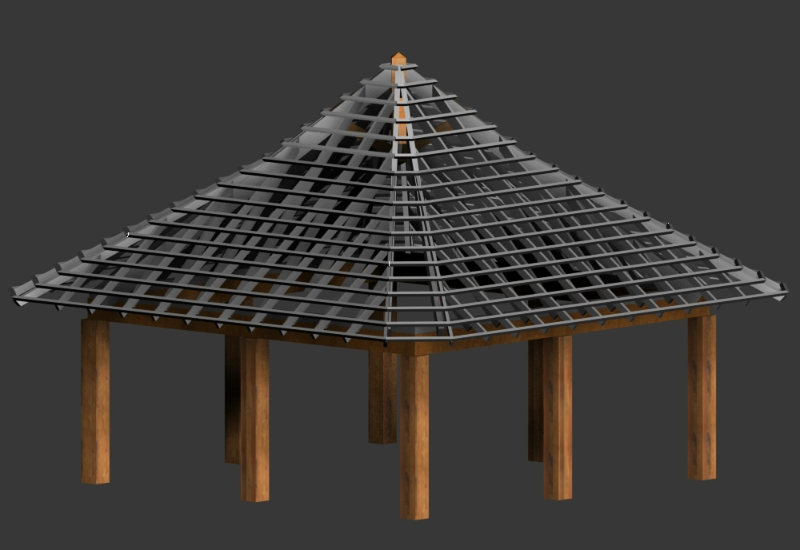 Gazebo--wooden roof structure