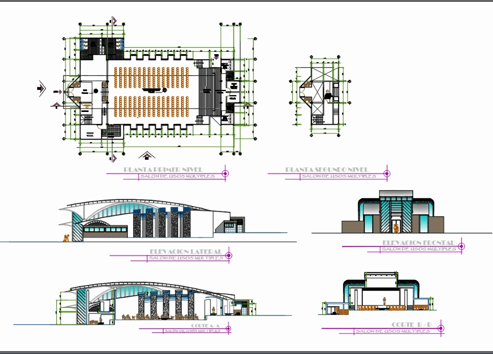Multipurpose hall in AutoCAD | CAD download (2.19 MB 