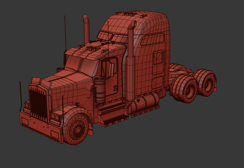 6-wheeled, on-highway, raised-roof sleeper truck-tractor in 3d