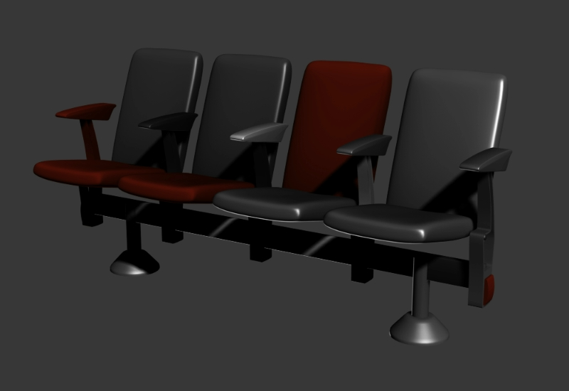 Fauteuils d'aéroport, d'attente, audiorium - - 4 sièges fixes attachés en 3D