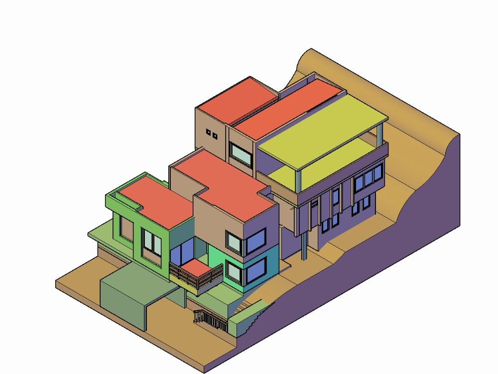 Perspectiva casa en ladera 3D