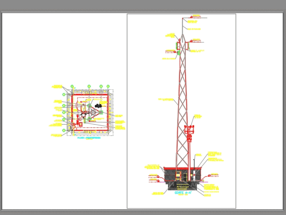 Cellular telephone tower  in AutoCAD CAD download 600 05 