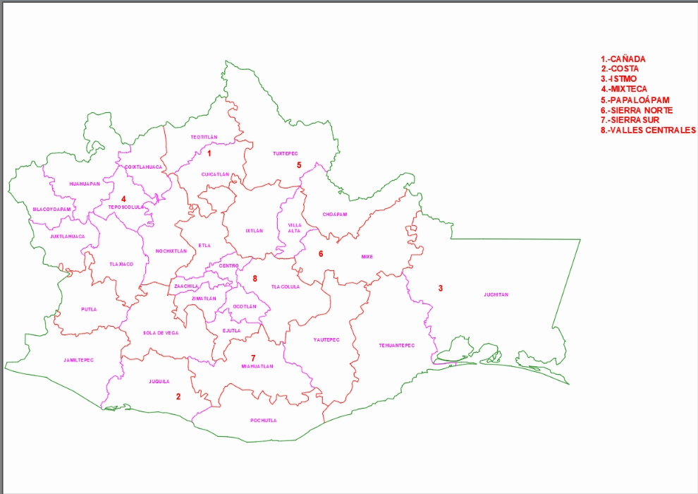Karte des Bundesstaates Oaxaca