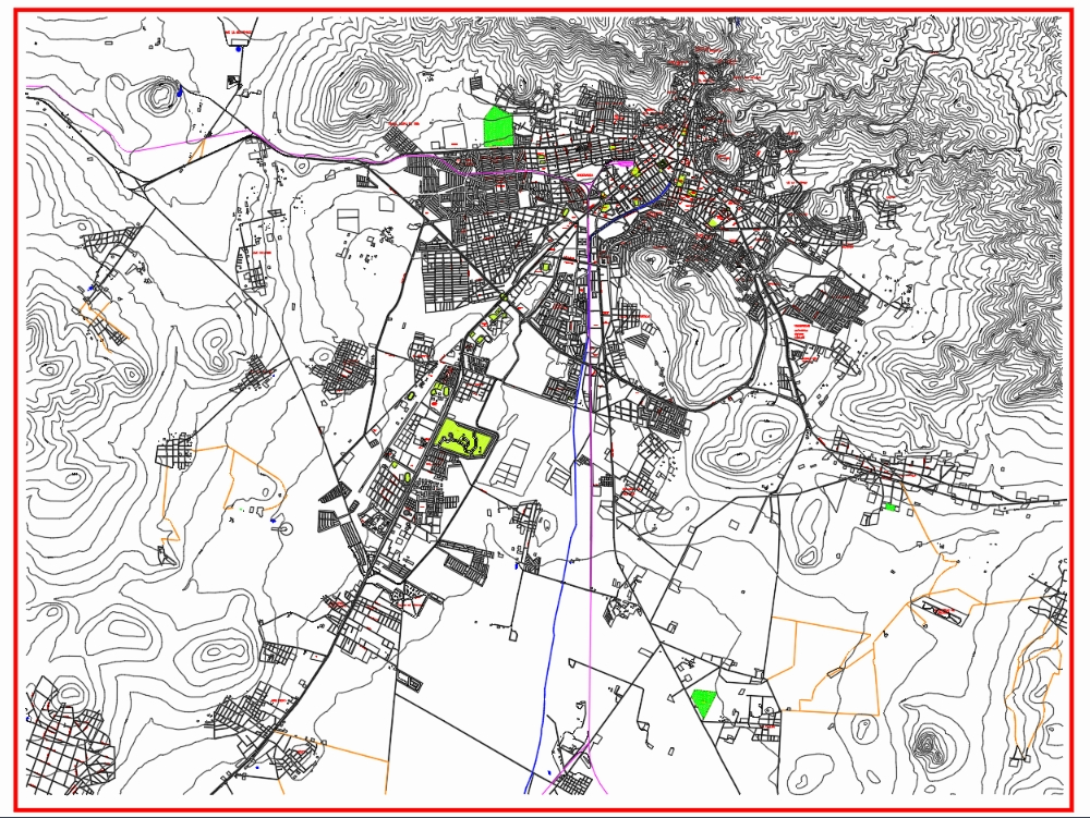Plan d'urbanisme avec topographie