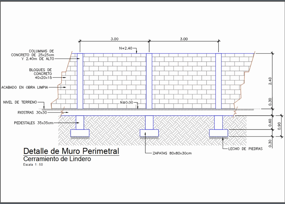 Muro perimetral en AutoCAD | Descargar CAD (21.31 KB) | Bibliocad