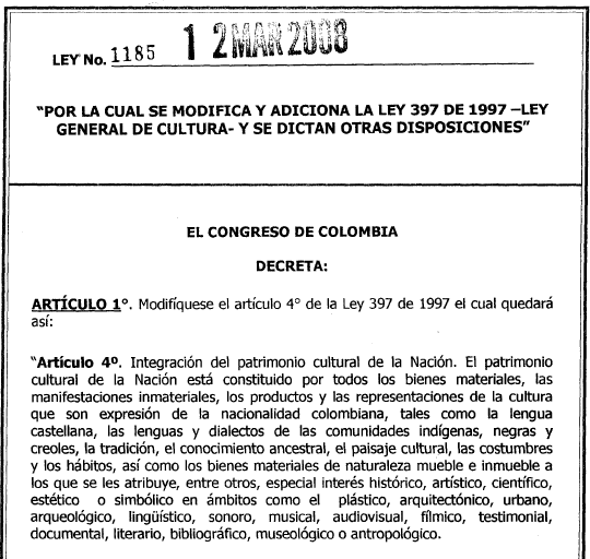 LEY GENERAL DE CULTURA COLOMBIA