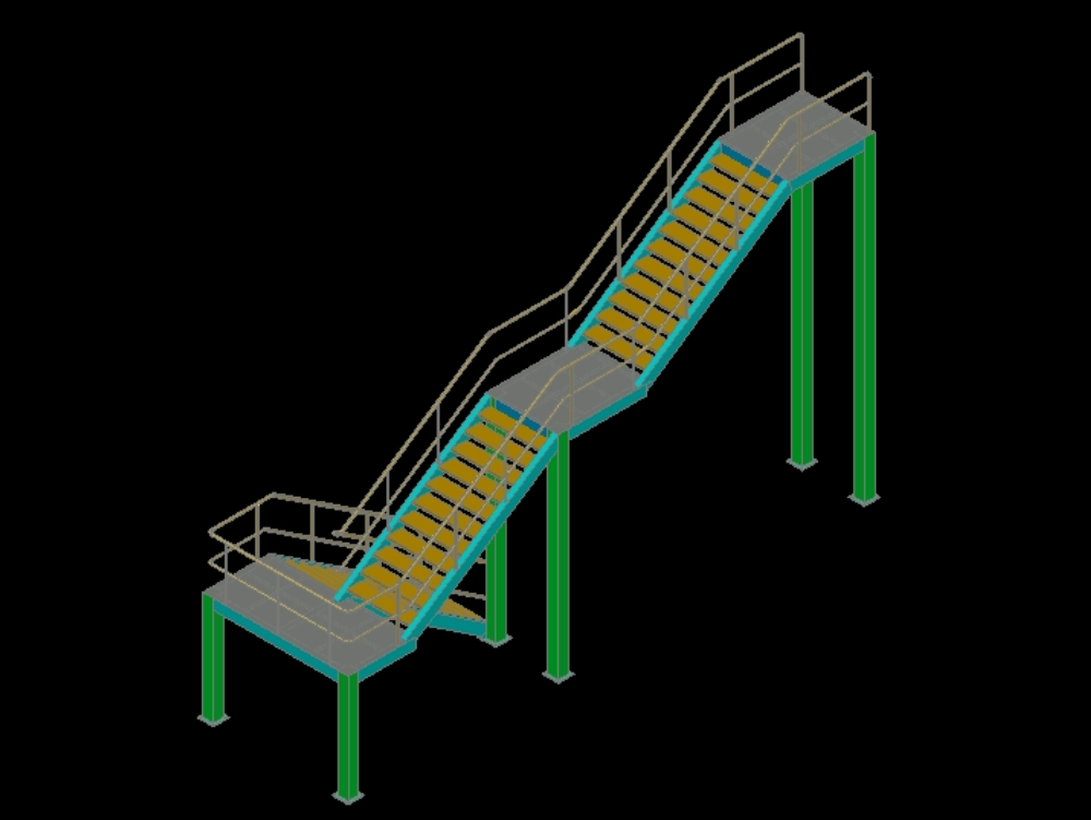 Escalier métallique de type industriel en 3D.