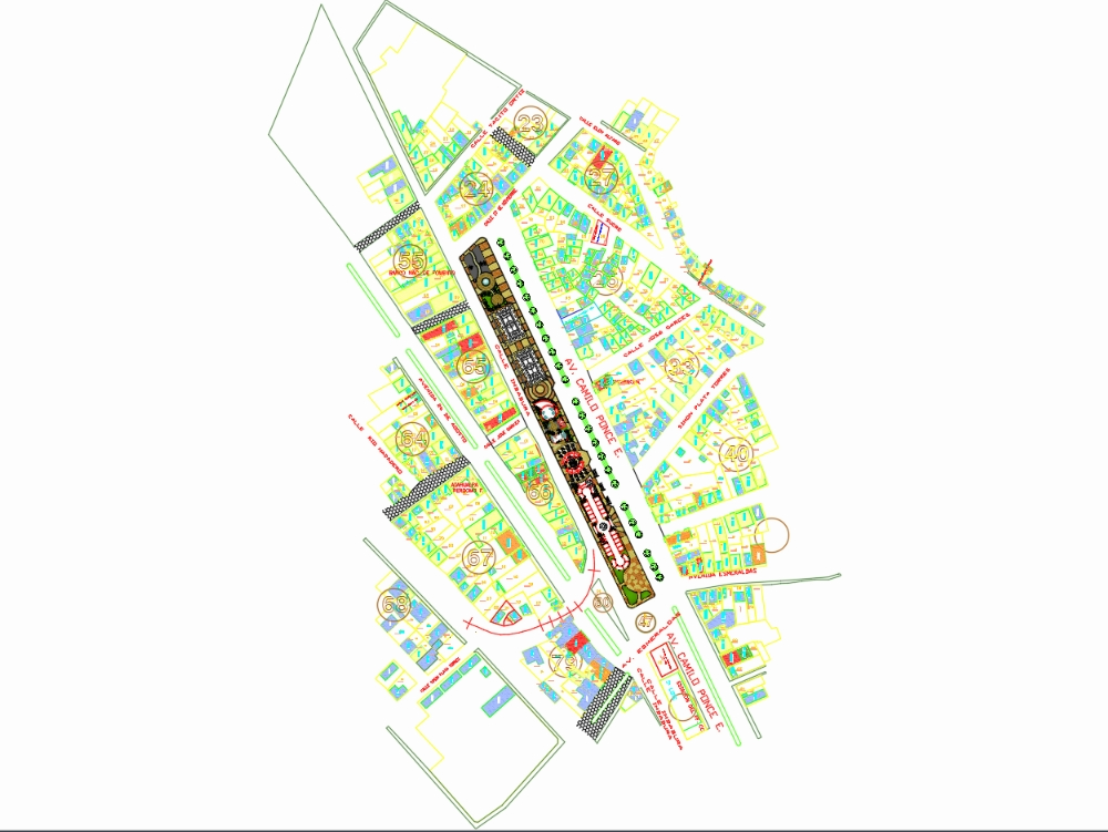 Stadtplan mit linearem Park