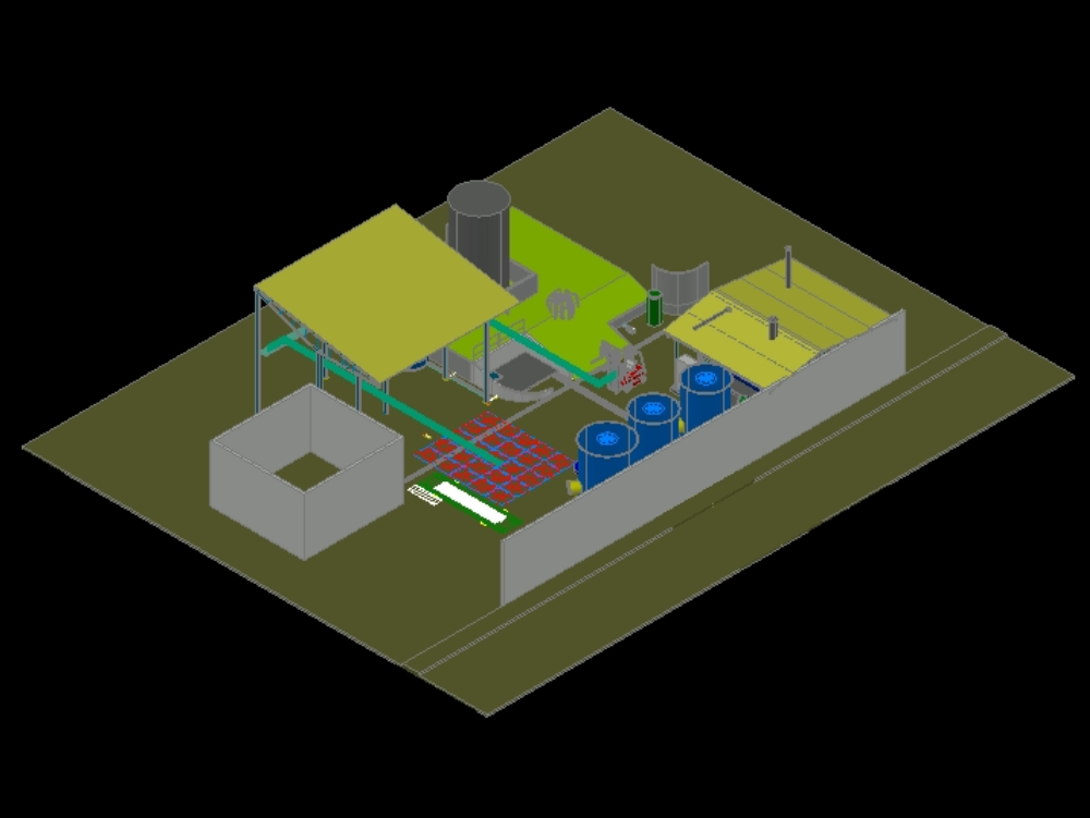 Industrial resin plant in 3D.