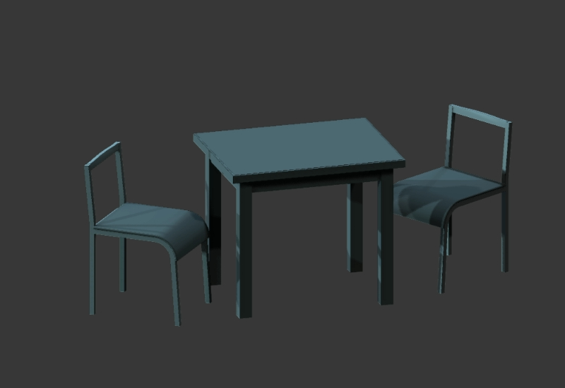 Gedeckter Tisch plus zwei Stühle.