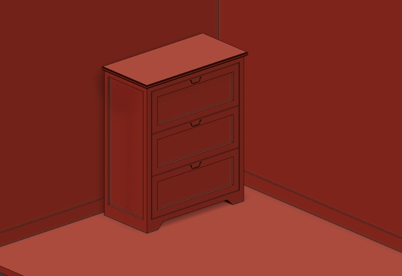 Three-drawer dresser 88x44x110 cm.