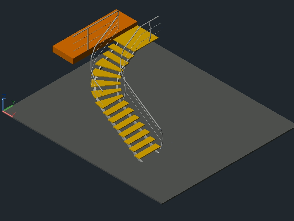 Escalier acier et bois 3D