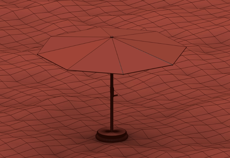 Beach umbrella with crank.