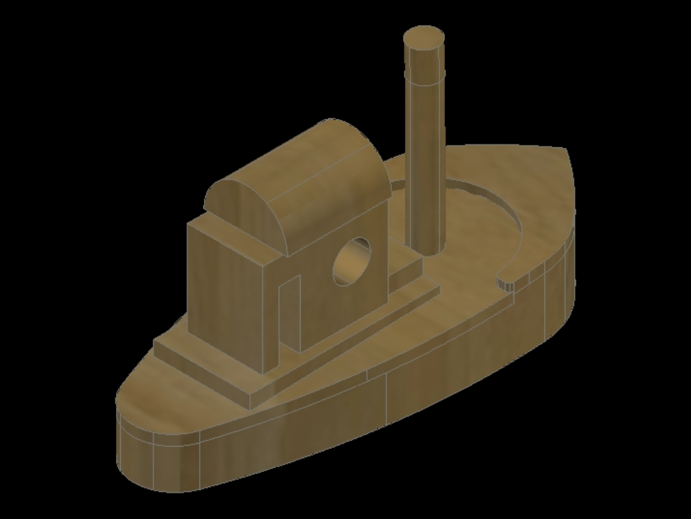 Barco de madera en 3D.