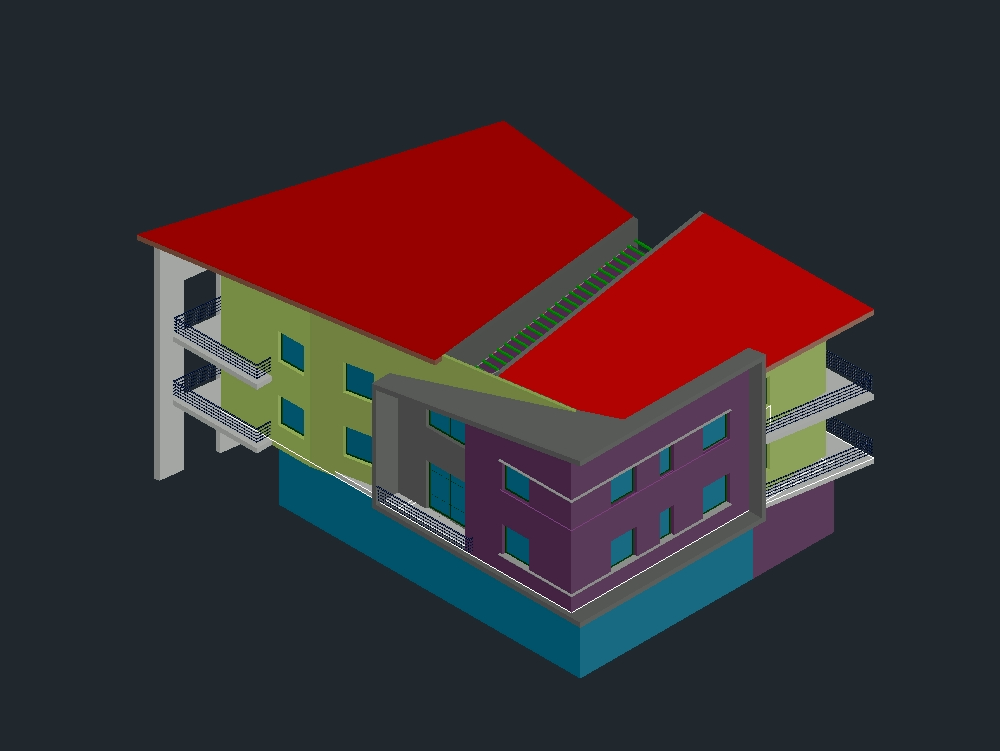3D-Wohngebäude und Pflanzen
