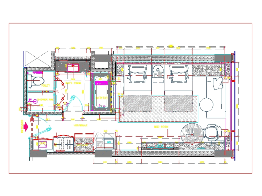 Hotel room in AutoCAD | Download CAD free (153.77 KB) | Bibliocad