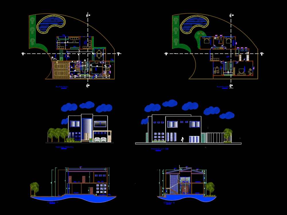 Casa Unifamiliar De 2 Plantas En Autocad Cad 44464 Kb Bibliocad 7500