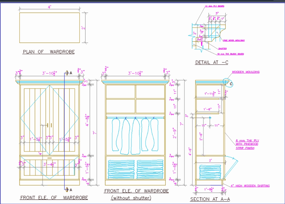 Details wardrobe in AutoCAD CAD download (63.89 KB 