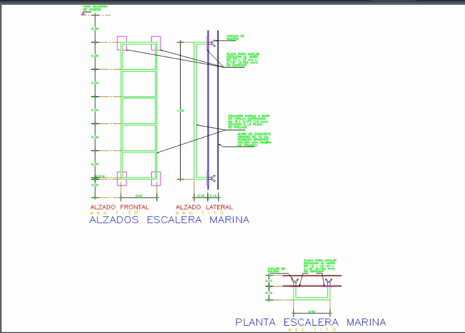 Escalera marina en AutoCAD | Descargar CAD (161.81 KB) | Bibliocad