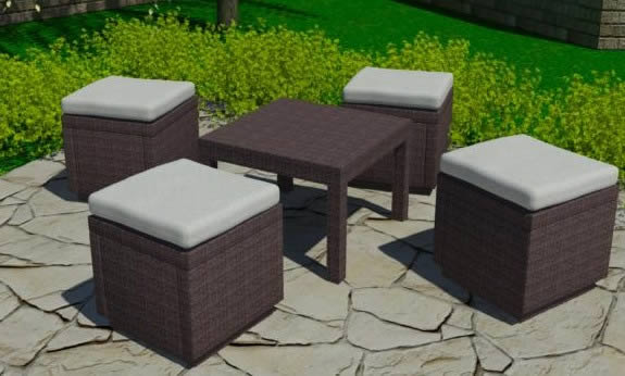 Conjunto de mesa de lugares ao ar livre 59x59x43 cm e 4 cubos mais almofada 42x42x39 cm