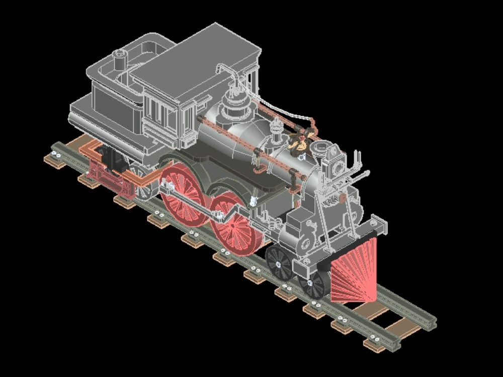 Tren de vapor en 3D.