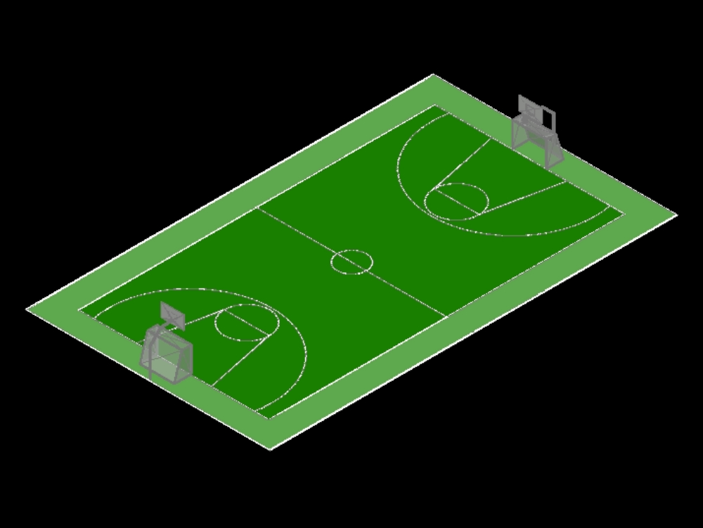 Cancha de fútbol y básquet en 3D.