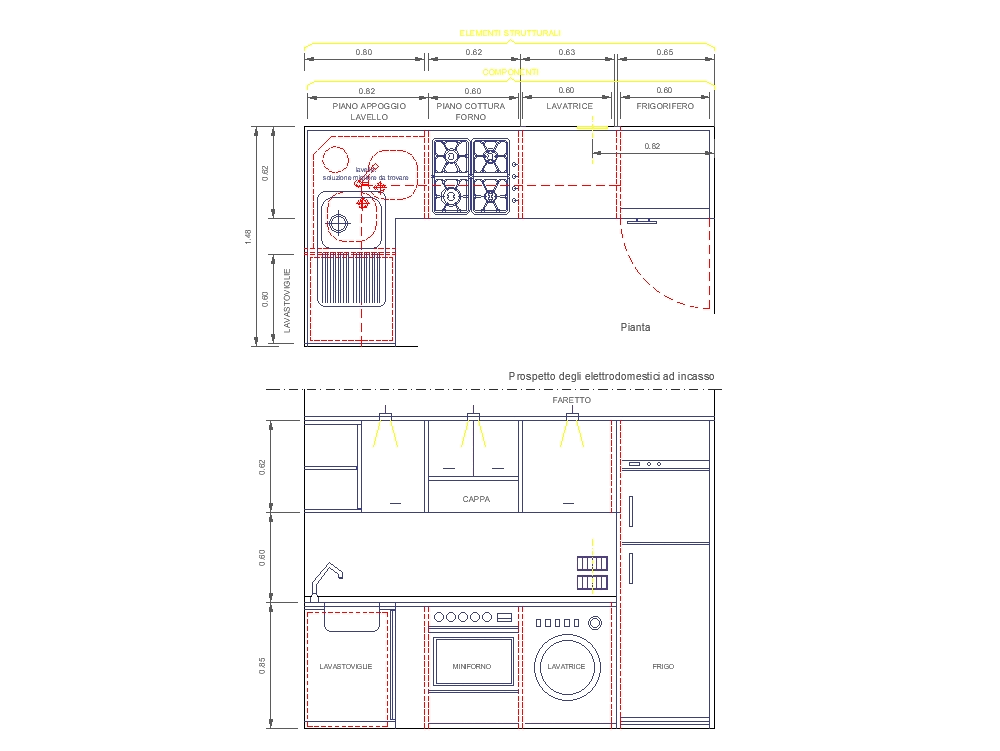 Planta de diseño de cocina - 01 en AutoCAD | CAD (59.05 KB) | Bibliocad