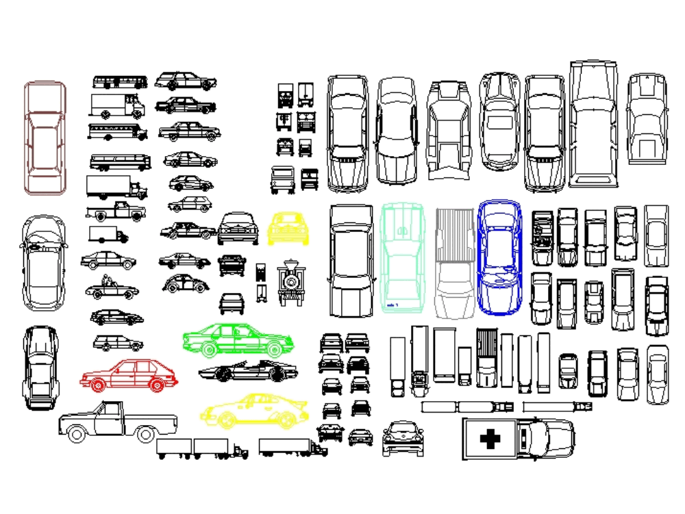 Blocks of cars in 2d in AutoCAD CAD download (479.64 KB 