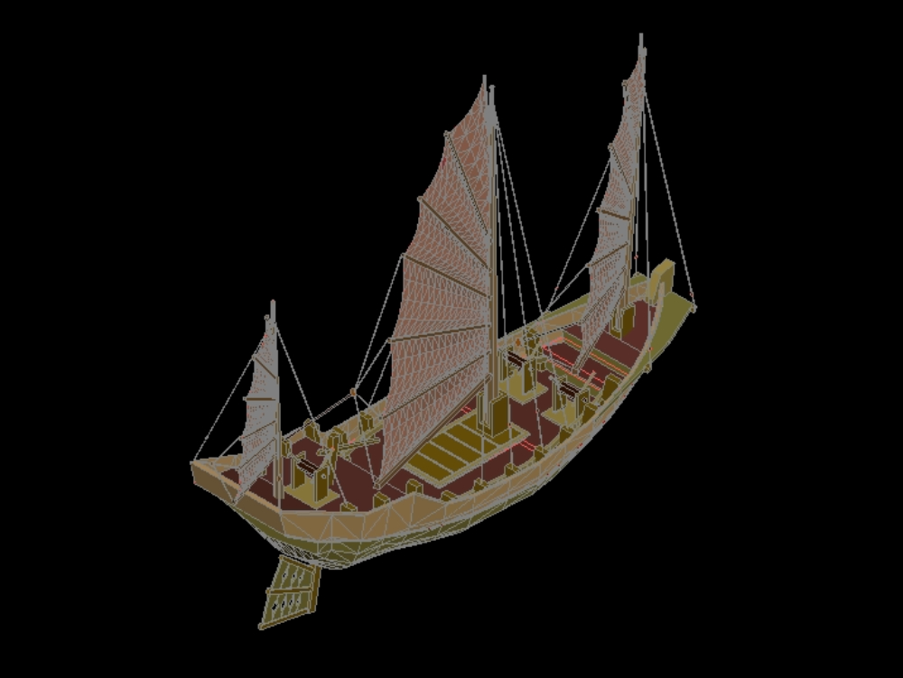 Chinesisches Schiff in 3D.