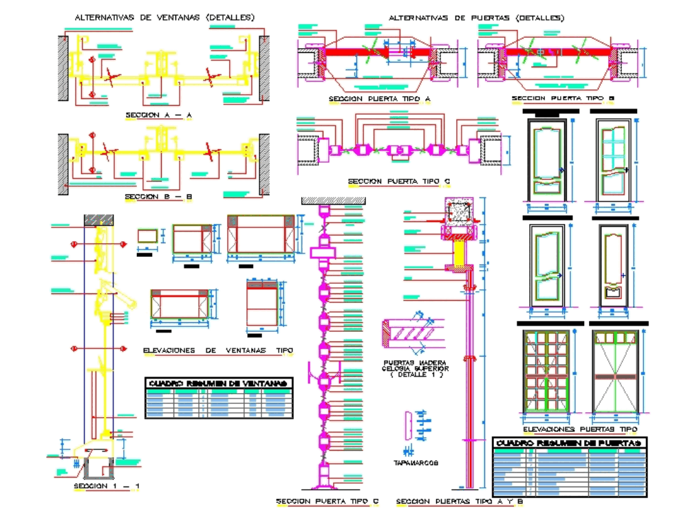 Drums door sections and elevations in AutoCAD CAD (332.49 KB) Bibliocad