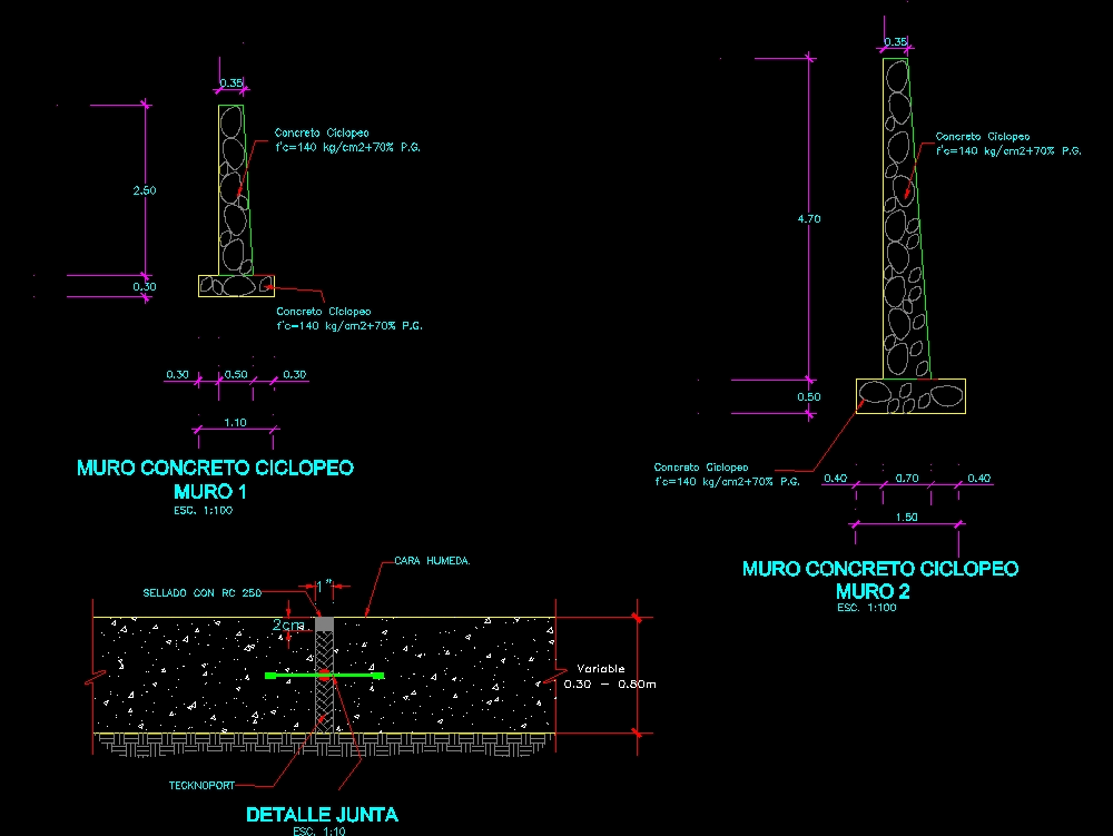 Muro de concreto ciclopeo en AutoCAD | Descargar CAD (98 ...