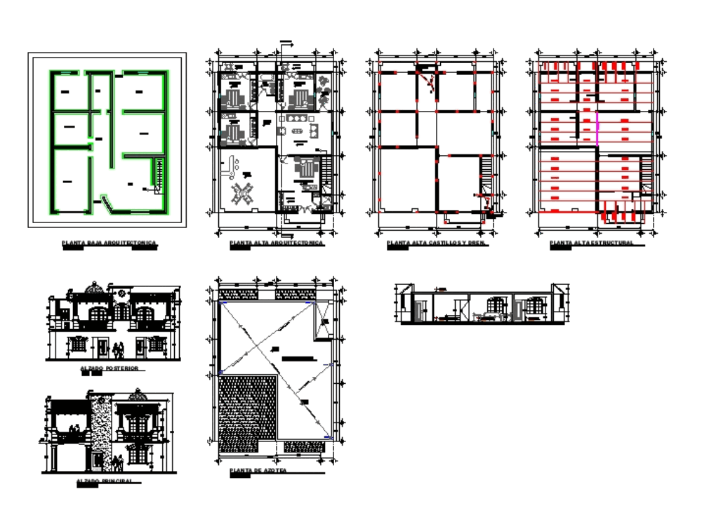 Proyecto arquitectonico casa habitacion 2 plantas de 12x15 mts. (929.71