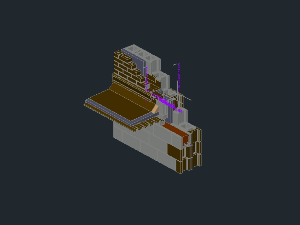 Mur de blocs et toit de tuiles 3D