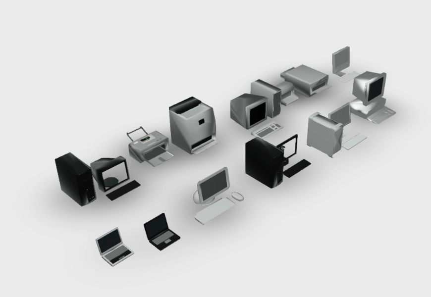 Möbel in 3D-Desktop- und Laptop-Computern.