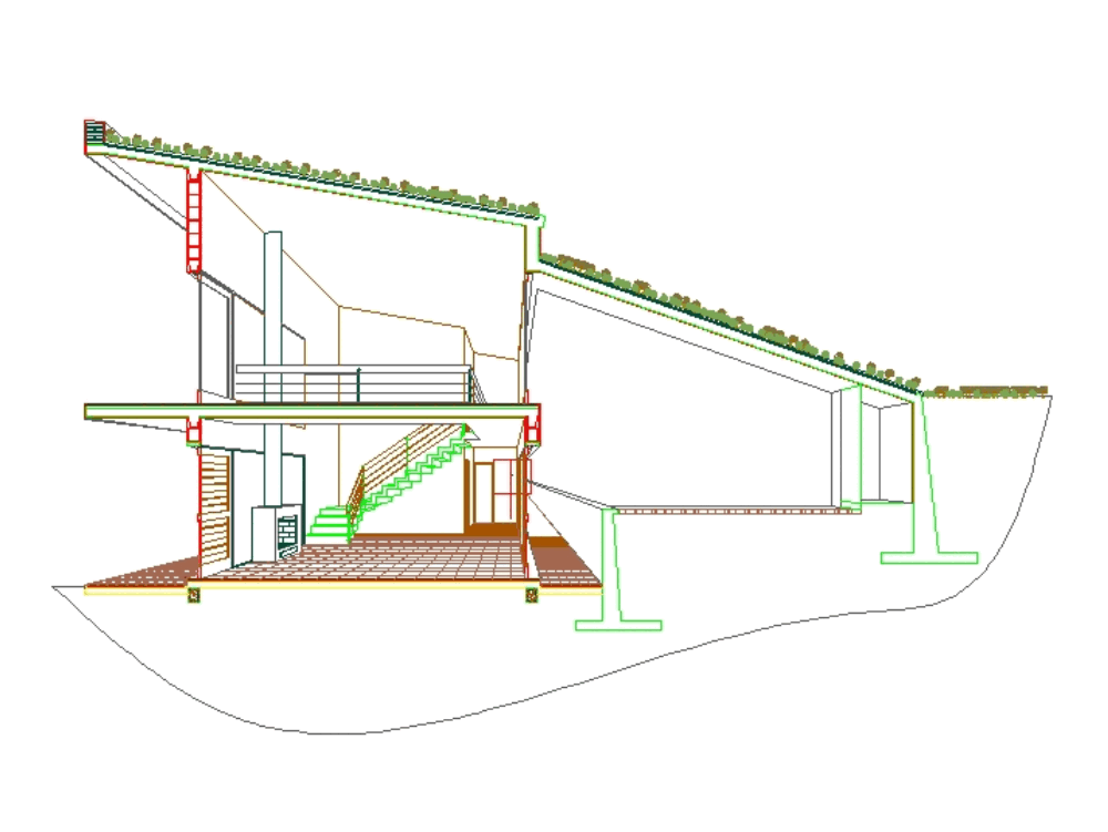 Corte fugado de vivienda de dos pisos (541.25 KB) | Bibliocad