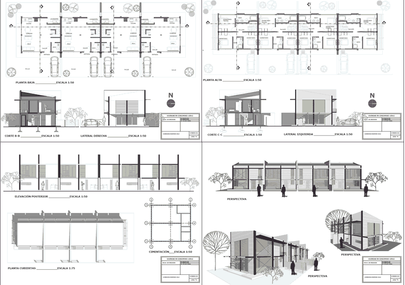 Häuser in Eigentumswohnungen von 75m2; 85 m²; 95 m2 und 105 m2.