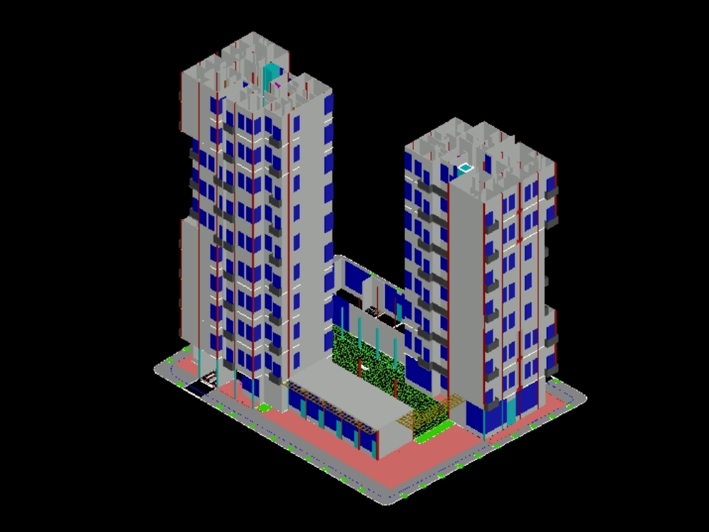 Bloques de edificios multifamiliar en 3D.