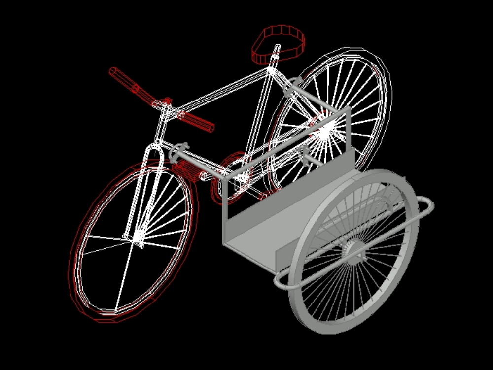 Fahrrad-Lastenwagen in 3D.