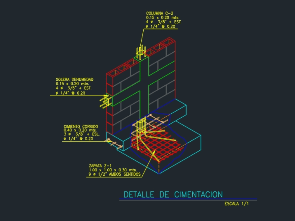 Detalle De Cimentacion En Autocad Descargar Cad Gratis Kb Bibliocad