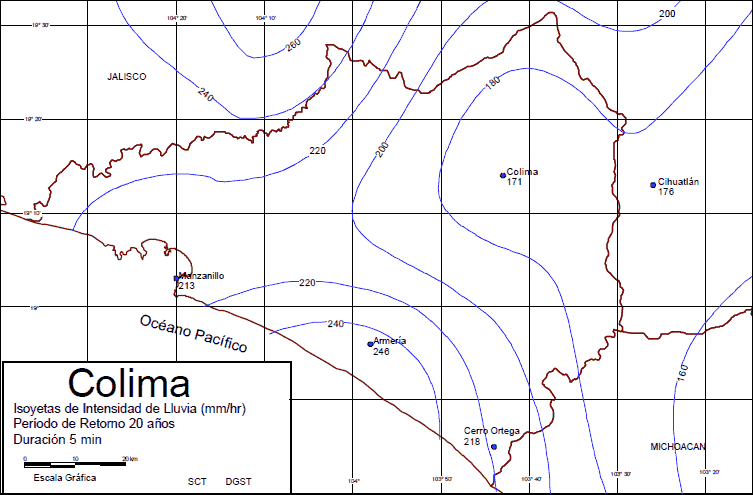 Isohyetal Precipitation Maps of Colima, México