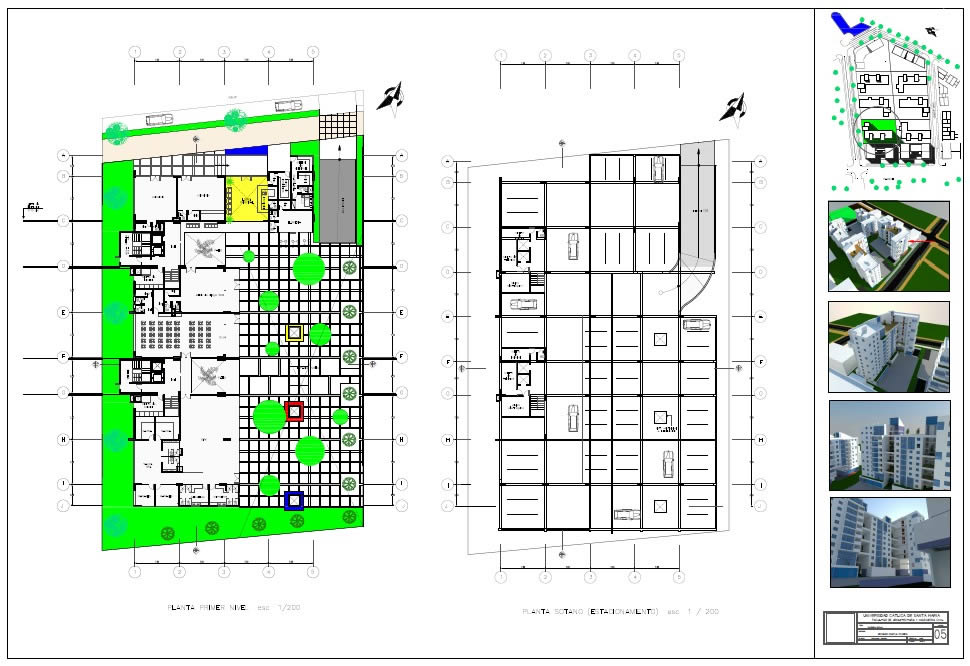 Wohnkomplex in 3d - plant Erdgeschoss und Tiefgarage