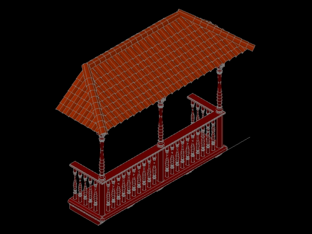 Balcon colonial en 3D.