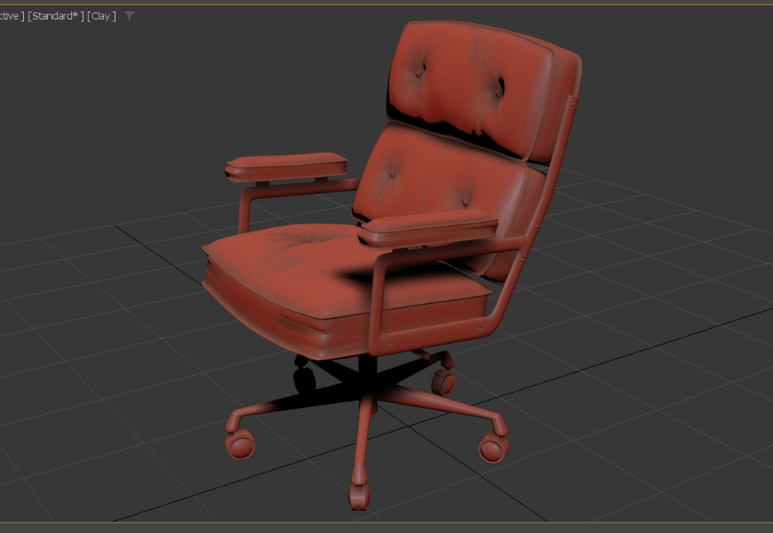High Back Office Desk Chair on Casters- 3ds Max