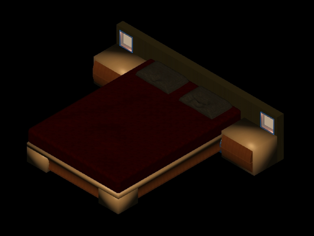 Double bed in 3d.