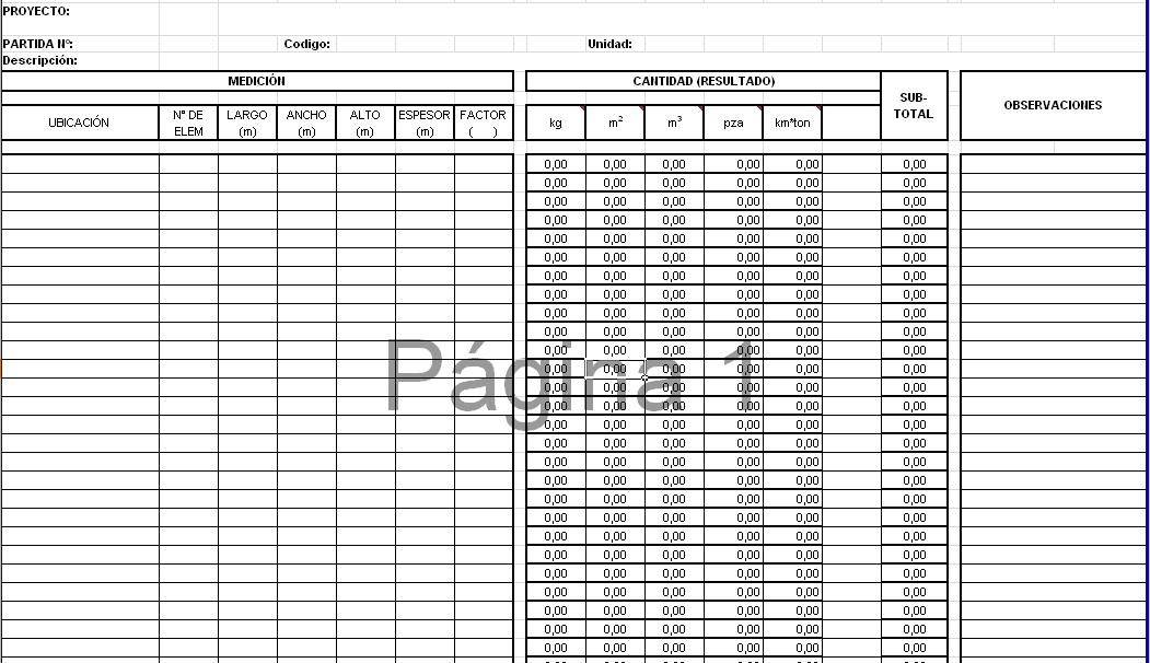 Excel-Tabelle zur Berechnung von Flächen, Volumen und Gewichten - Metrik