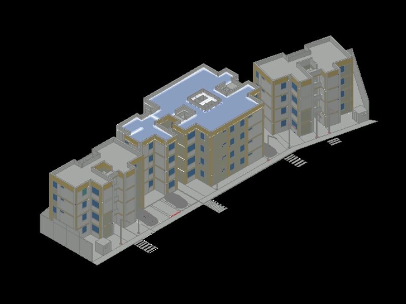 Conjunto de viviendas multifamiliar en 3D