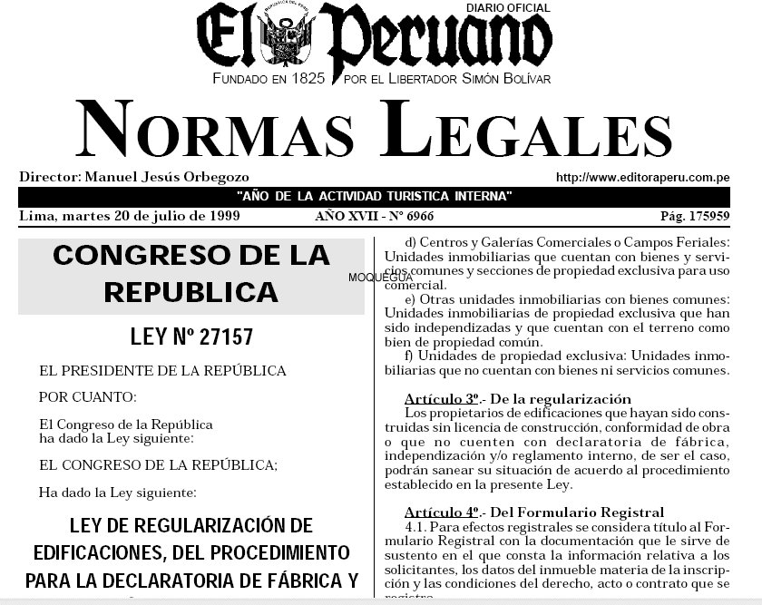 Procédures administratives, registre national des biens, Pérou