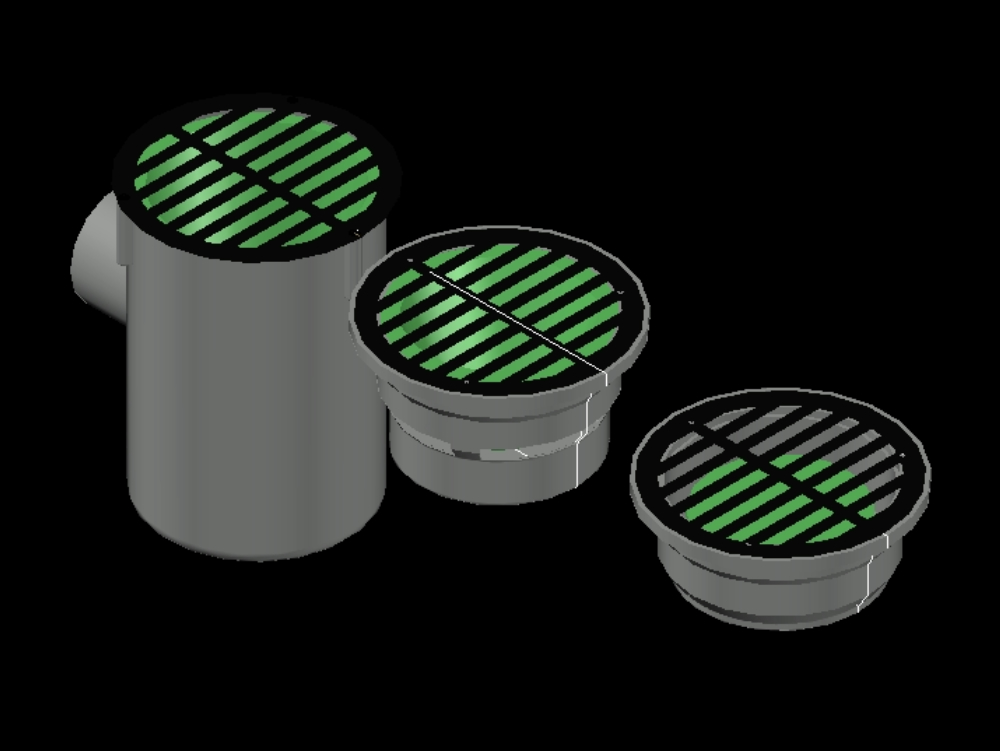 PVC Pipe drain connectors with grills, in 3d