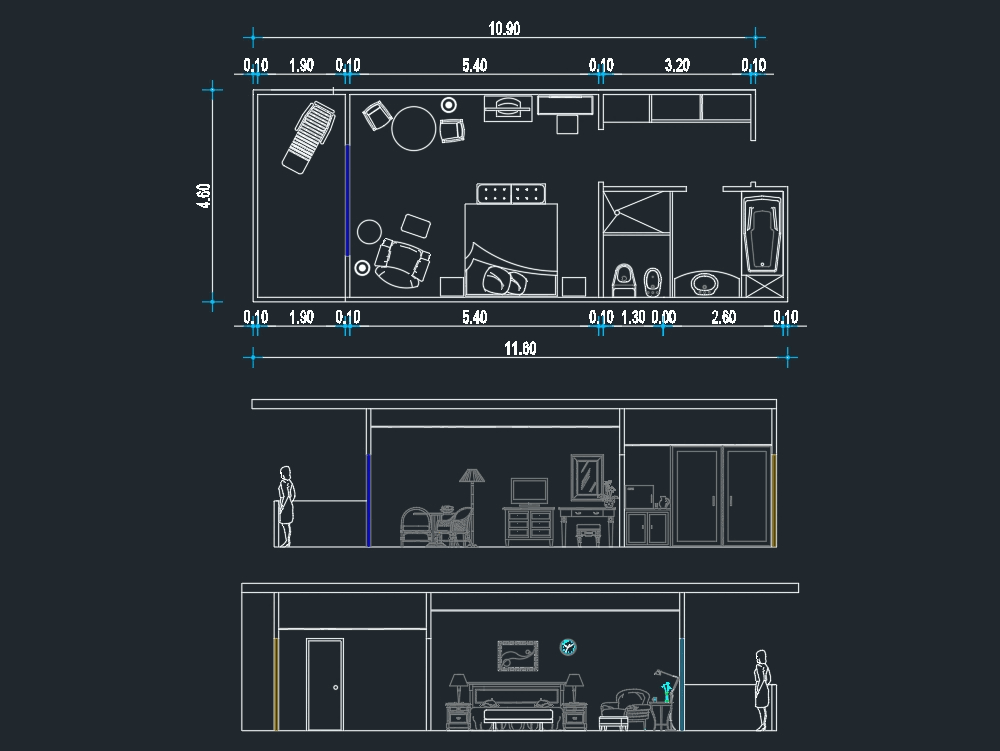 5 star hotel room in AutoCAD | Download CAD free (184.4 KB) | Bibliocad